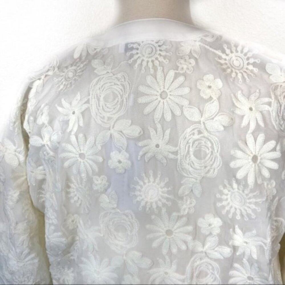 Endless Rose Cardigan Kimono Women's White Lace Appliqué Open Front Size Medium - Picture 4 of 12